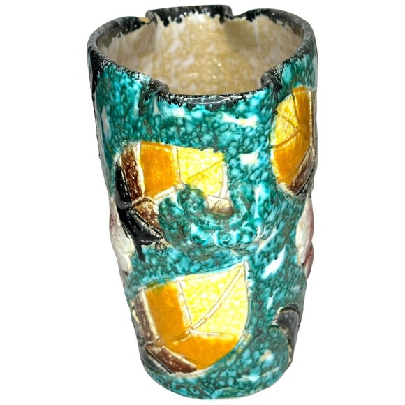 Vtg Italy Sgraffito Pottery Vase Signed Hand Painted Handles Allow Hanging 7” - Picture 2 of 11